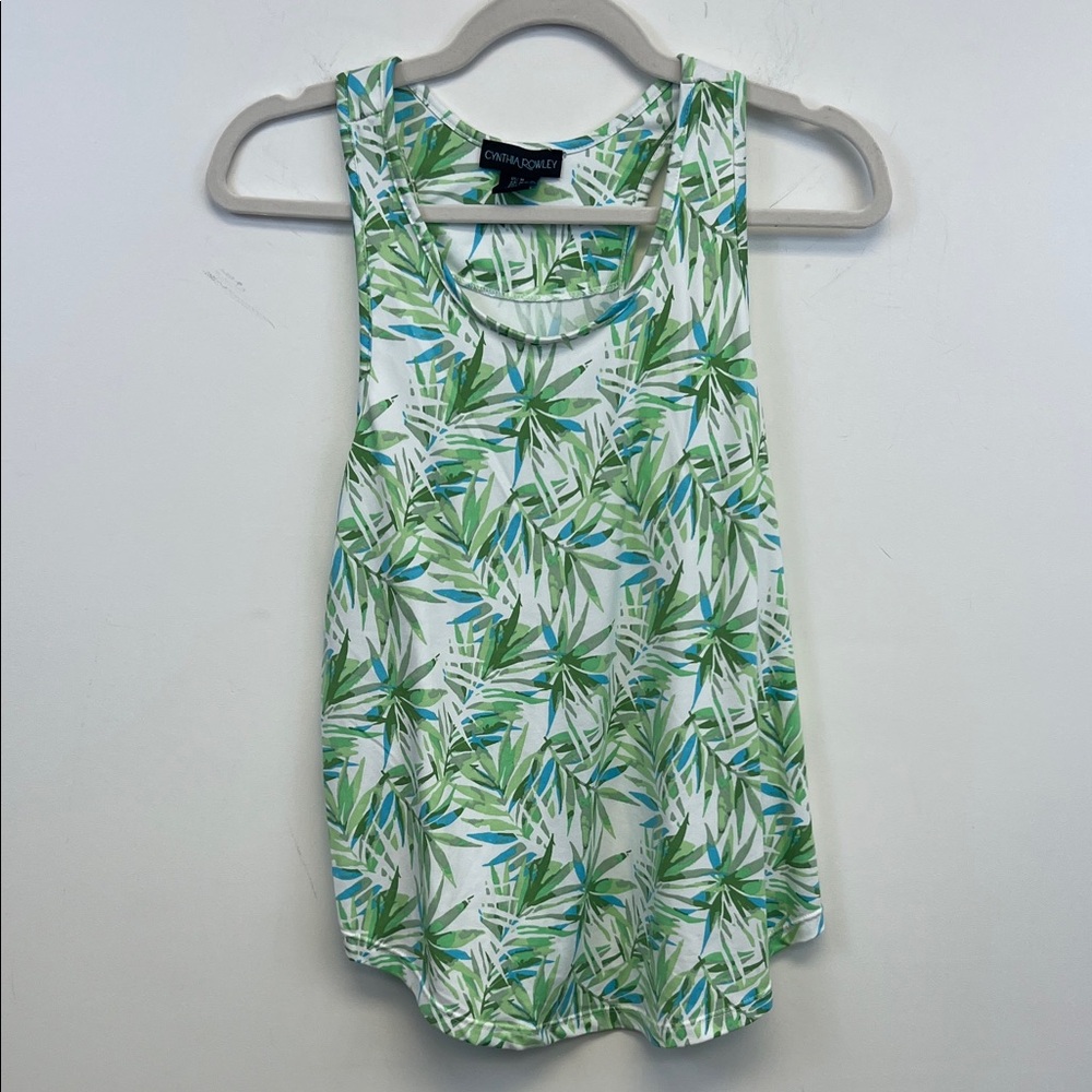 Cynthia Rowley Tropical Palm Leaves Green White and Blue Pajama set Size M - Picture 7 of 16